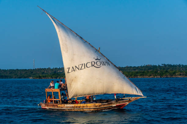 Zanzibar cultural insights dhow boat with lateen sail sailing along the coast of Zanzibar Tanzania showcasing Swahili maritime heritage